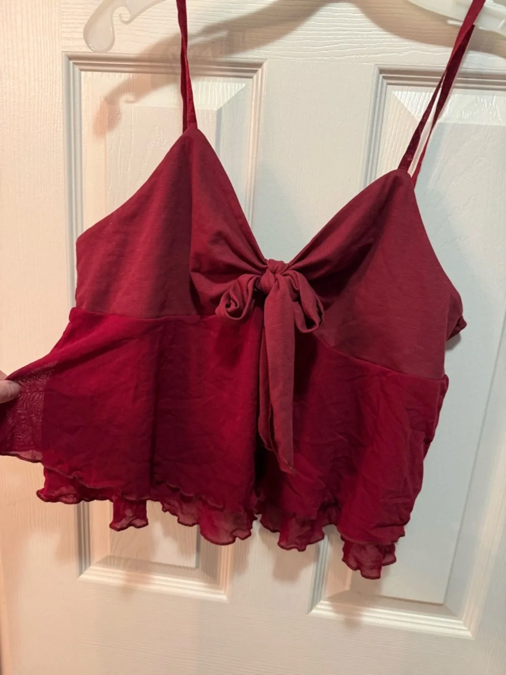 NWOT Women’s  Burgundy Tie-Front Adjustable Strap Crop Top size XL - Picture 2 of 4